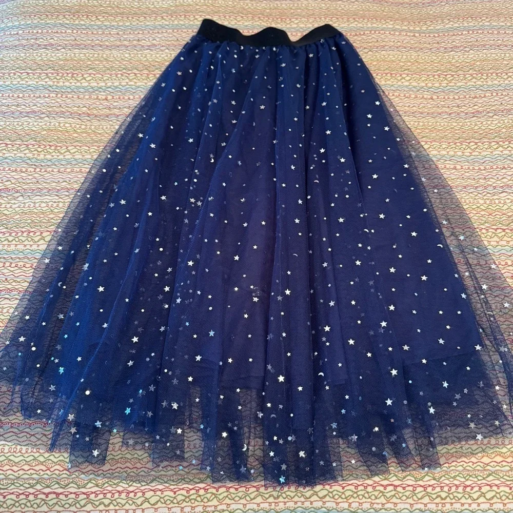 Children's Starlit Midnight Blue Maxi Skirt Star Sequin Tulle Skirt 10